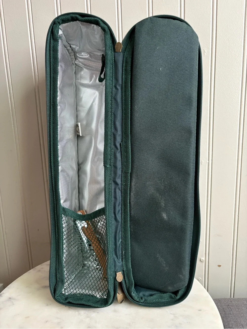 Picnic at Ascot Insulated Travel Wine Tote Bag Dark Green with Opener & Cups